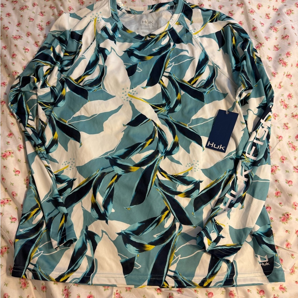 Huk Blue and Yellow Patterned SPF Shirt